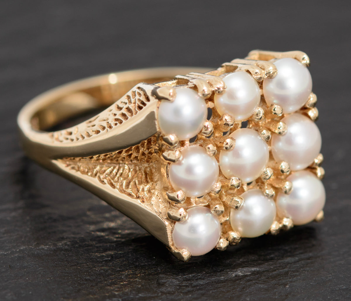 Vintage 9ct Gold & Cultured Pearl Dress / Cocktail Ring London 1974 UK Size P (A1616)