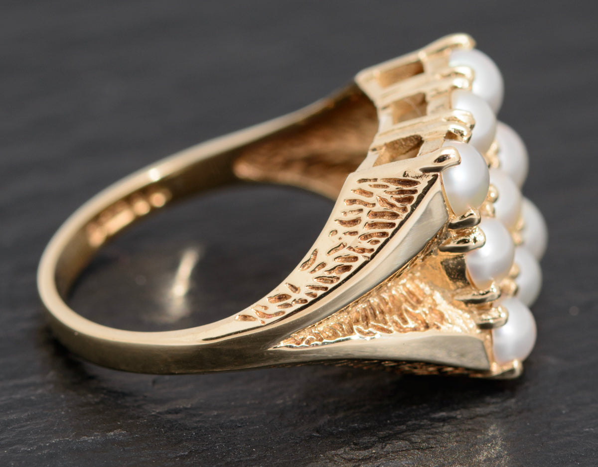 Vintage 9ct Gold & Cultured Pearl Dress / Cocktail Ring London 1974 UK Size P (A1616)