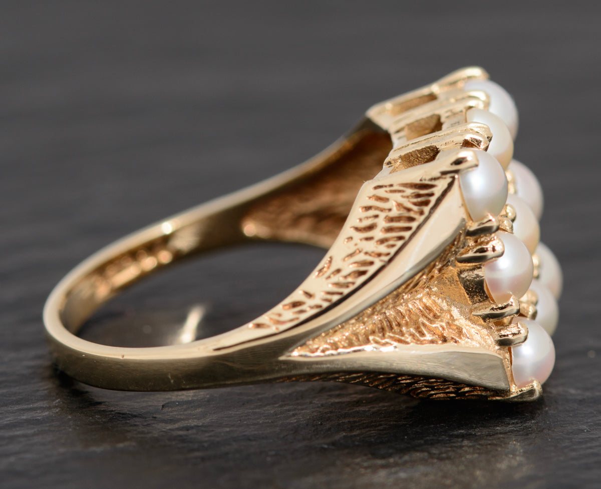 Vintage 9ct Gold & Cultured Pearl Dress / Cocktail Ring London 1974 UK Size P (A1616)