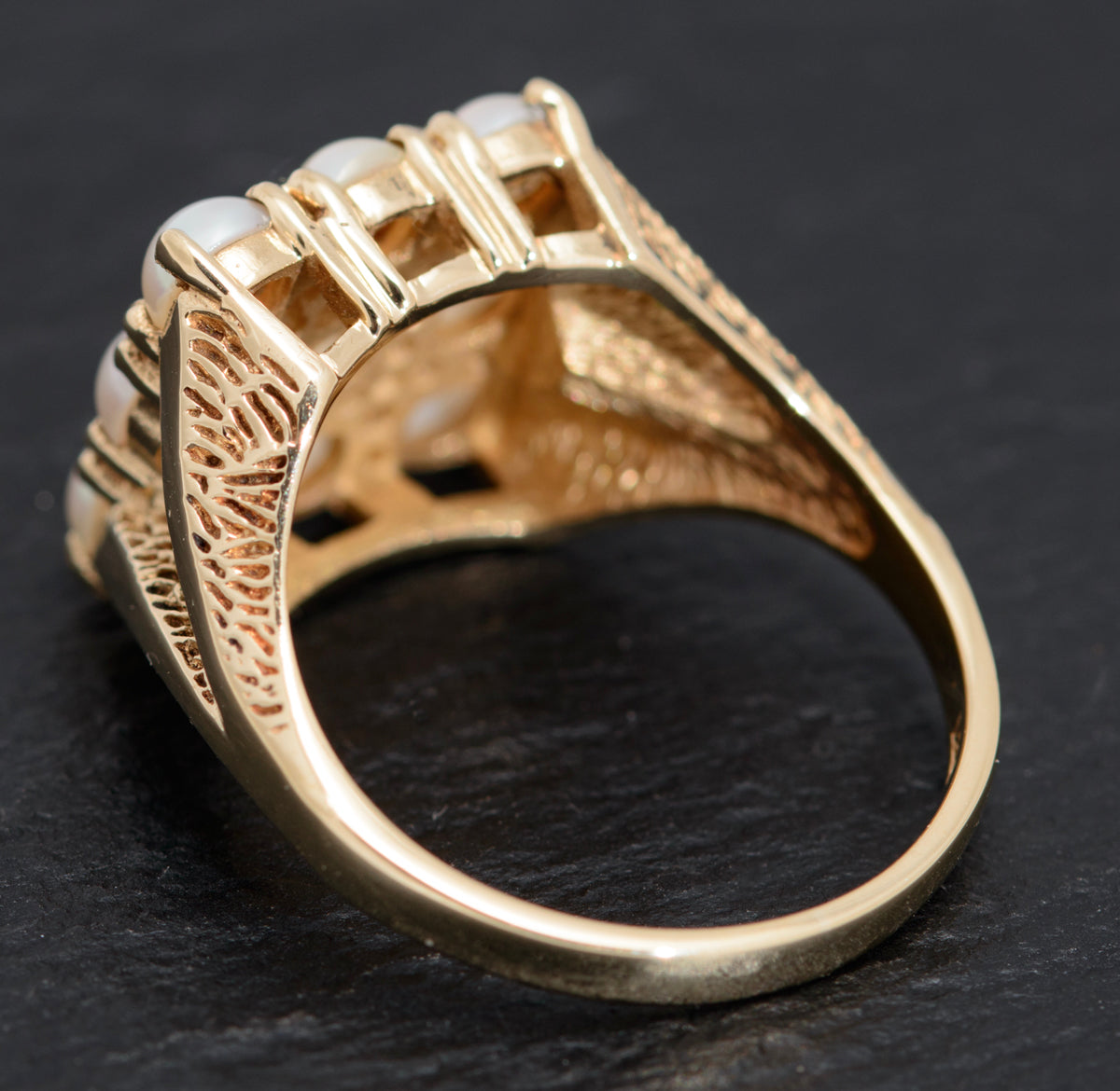 Vintage 9ct Gold & Cultured Pearl Dress / Cocktail Ring London 1974 UK Size P (A1616)