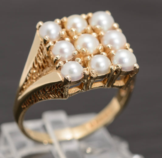 Vintage 9ct Gold & Cultured Pearl Dress / Cocktail Ring London 1974 UK Size P (A1616)