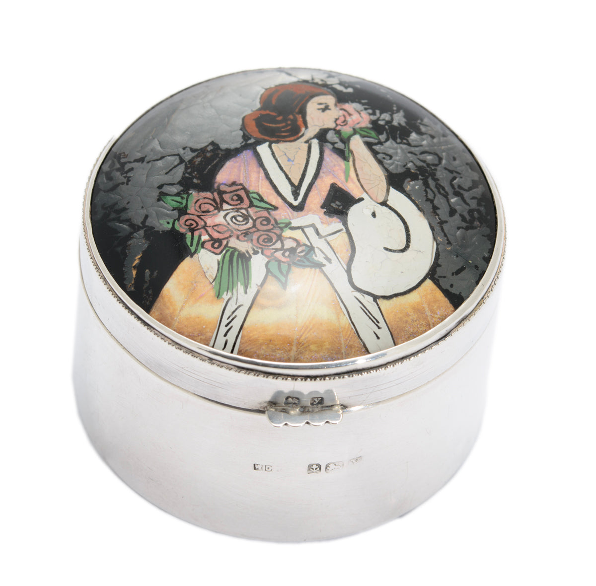 Art Deco Sterling Silver Box With Butterfly Wing Pictorial Lid Hallmark 1923 (A1622)