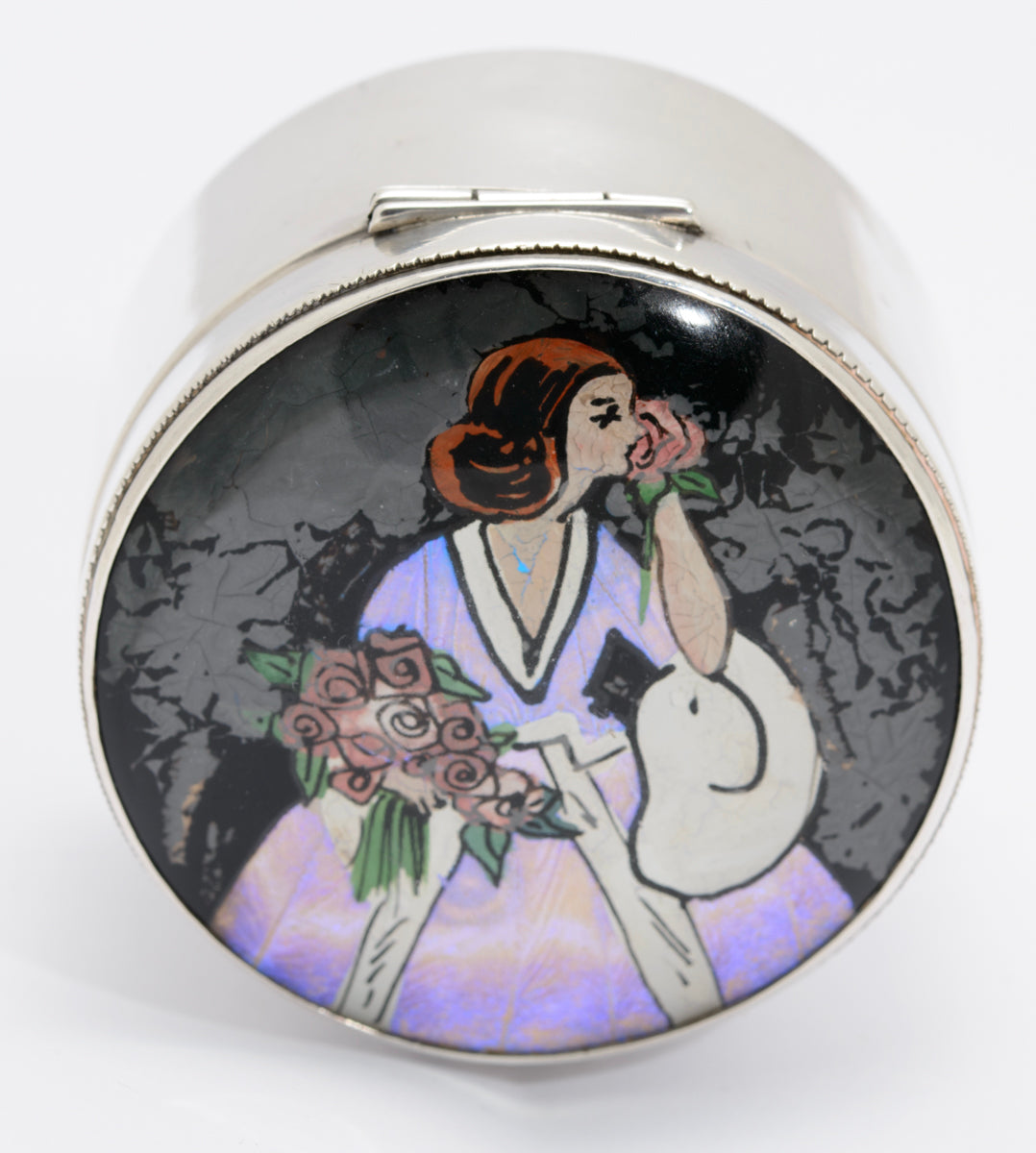 Art Deco Sterling Silver Box With Butterfly Wing Pictorial Lid Hallmark 1923 (A1622)
