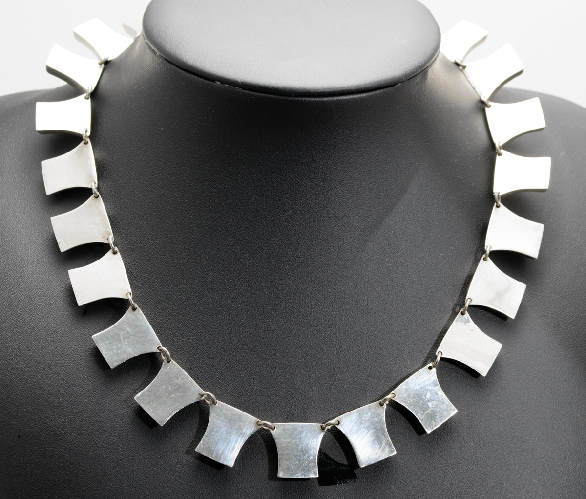 Vintage Mexican Sterling Silver & Tigers Eye Panels Necklace c.1980 (A1628)