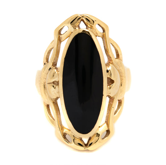 Whitby Jet 9ct Gold Chunky Stylish Gothic Ring by C W Sellors UK Size L - Boxed (A1649)