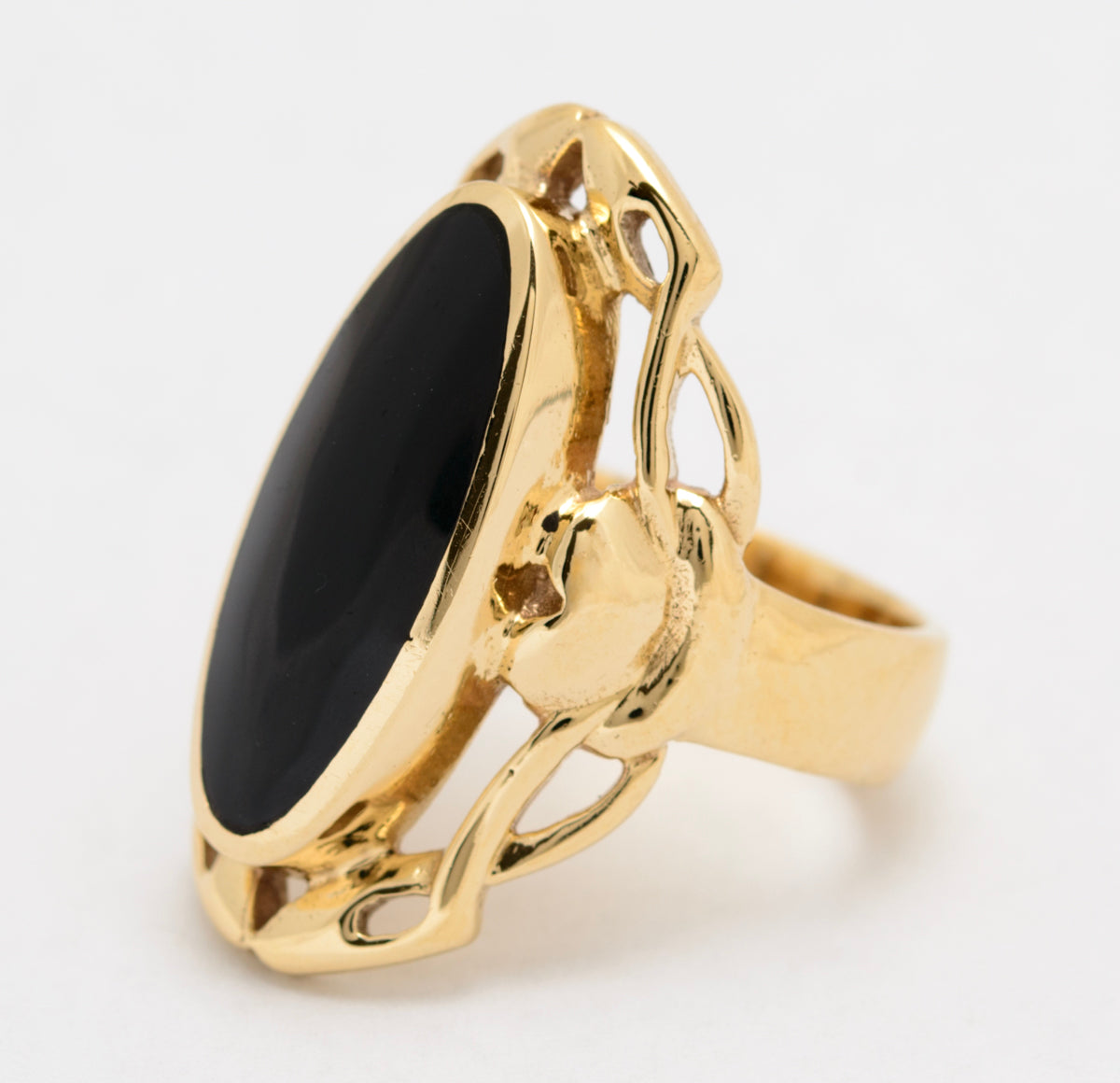 Whitby Jet 9ct Gold Chunky Stylish Gothic Ring by C W Sellors UK Size L - Boxed (A1649)