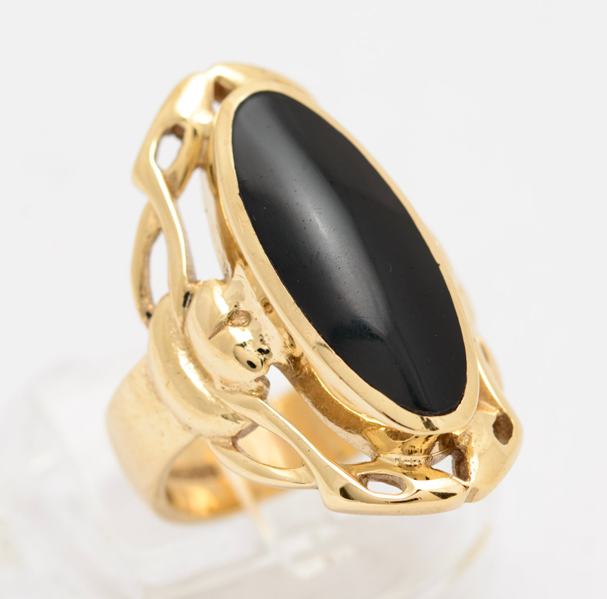 Whitby Jet 9ct Gold Chunky Stylish Gothic Ring by C W Sellors UK Size L - Boxed (A1649)