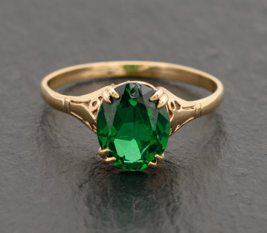 Vintage 9ct Gold Ring With Soude Emerald Gemstone UK Size S (A1744)