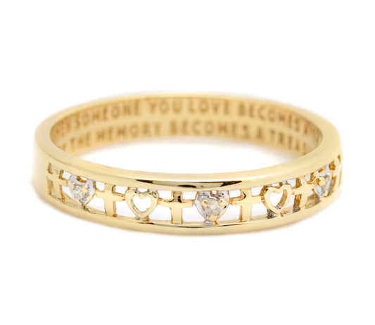 9ct Gold Love Token/Memory Motto Ring With Diamonds & Hearts UK Size S (A1747)