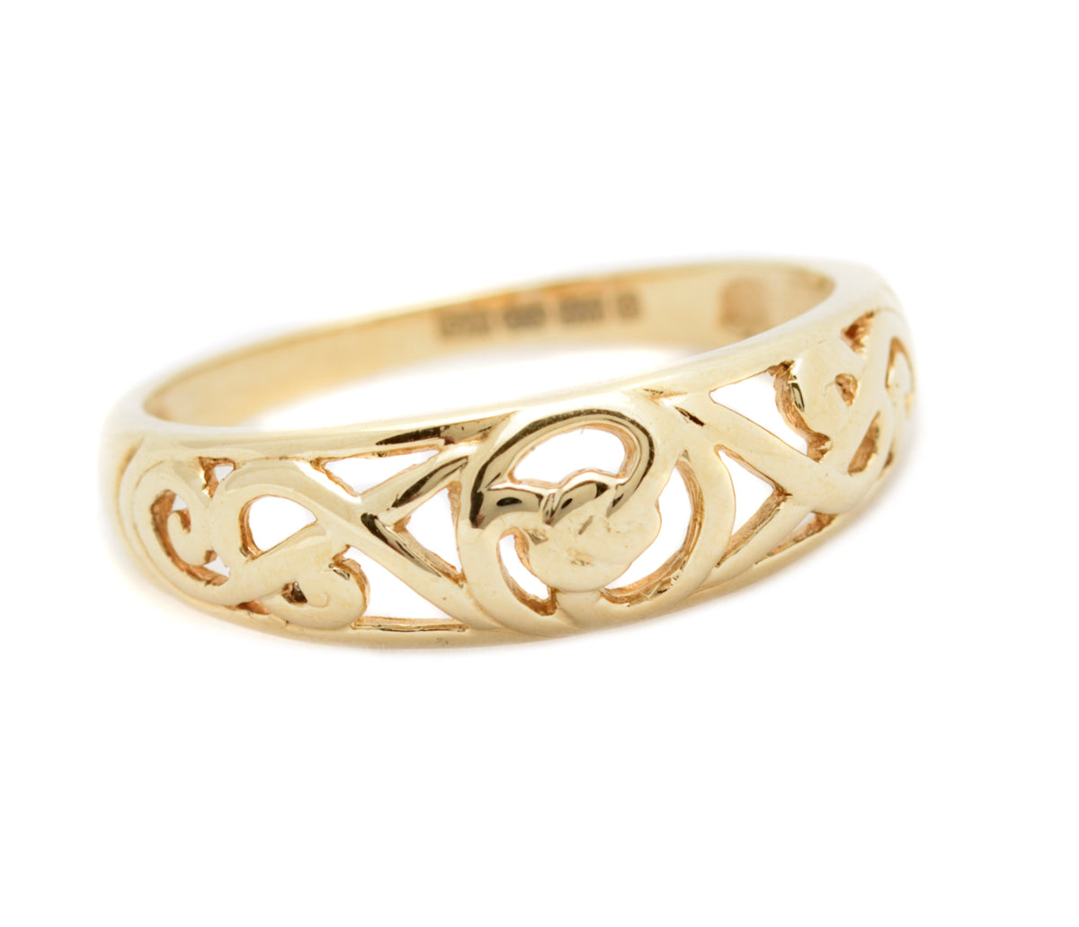 1990's Vintage 9ct Solid Gold Band Ring With Cut Out Detail UK Size P (A1750)