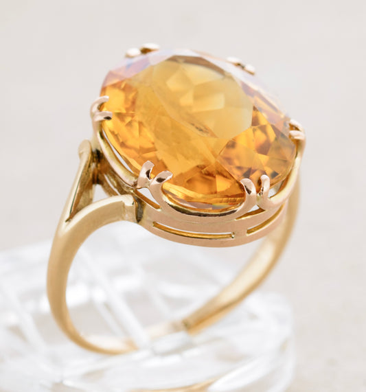 Vintage Ring In 9ct Gold With Large Natural 12.25ct Citrine Gemstone 1960's (A1763)