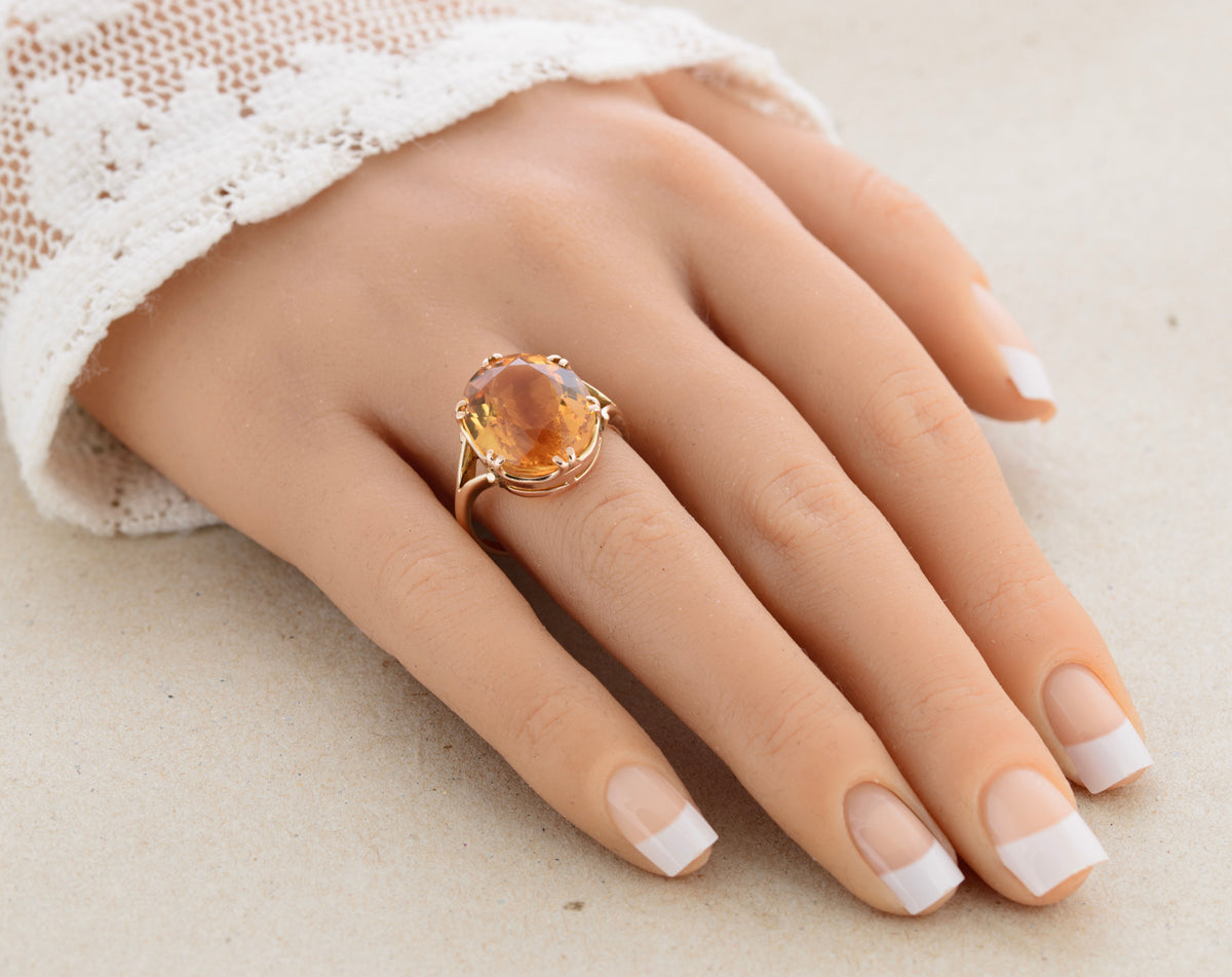 Vintage Ring In 9ct Gold With Large Natural 12.25ct Citrine Gemstone 1960's (A1763)