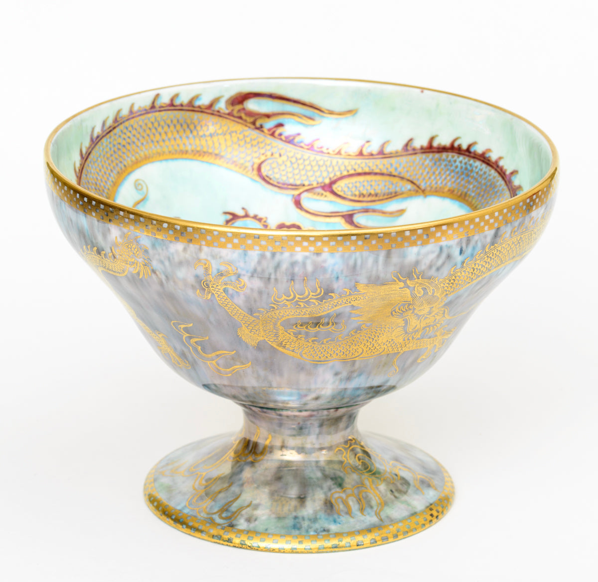 Antique Wedgwood Celestial Dragon Lustre Pedestal Bowl Z4831 c.1920 (A1779)