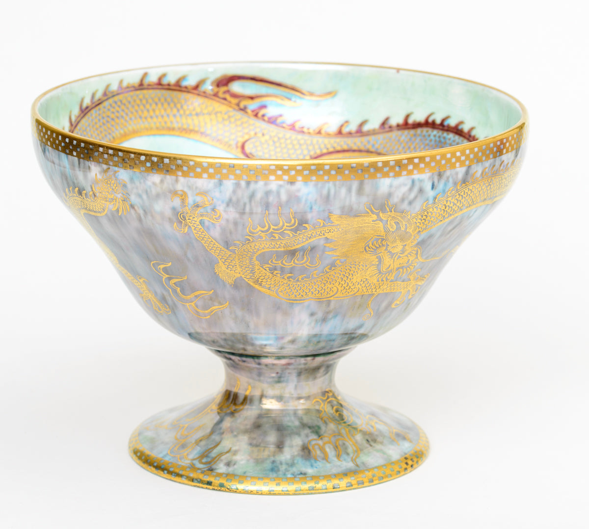 Antique Wedgwood Celestial Dragon Lustre Pedestal Bowl Z4831 c.1920 (A1779)