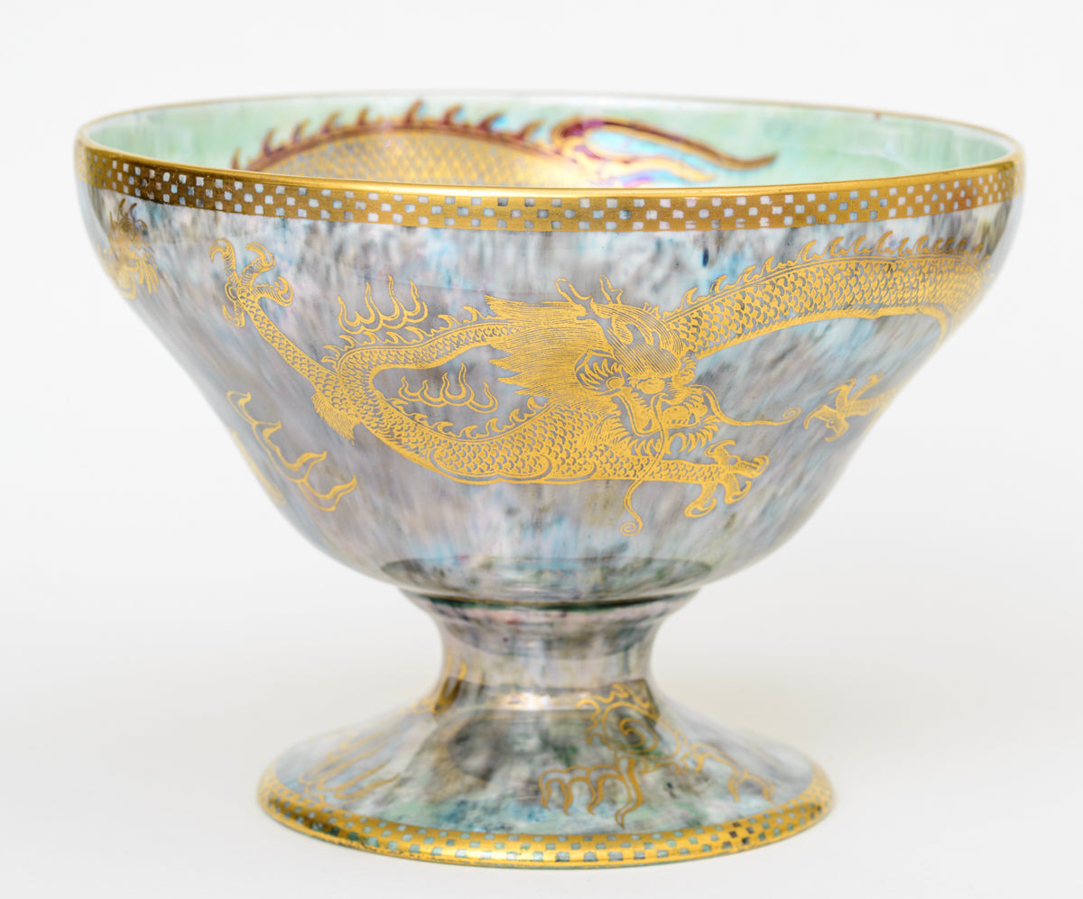 Antique Wedgwood Celestial Dragon Lustre Pedestal Bowl Z4831 c.1920 (A1779)