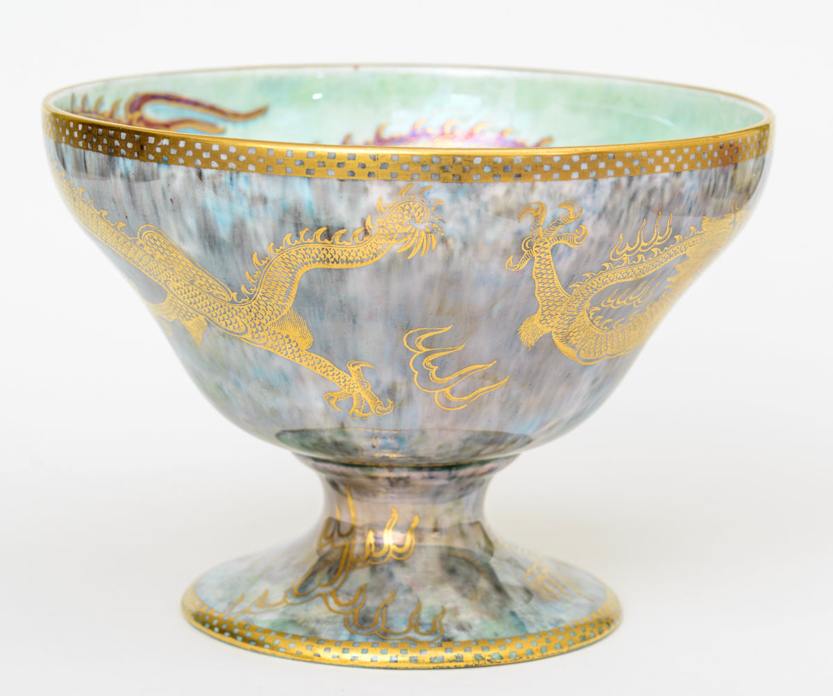 Antique Wedgwood Celestial Dragon Lustre Pedestal Bowl Z4831 c.1920 (A1779)