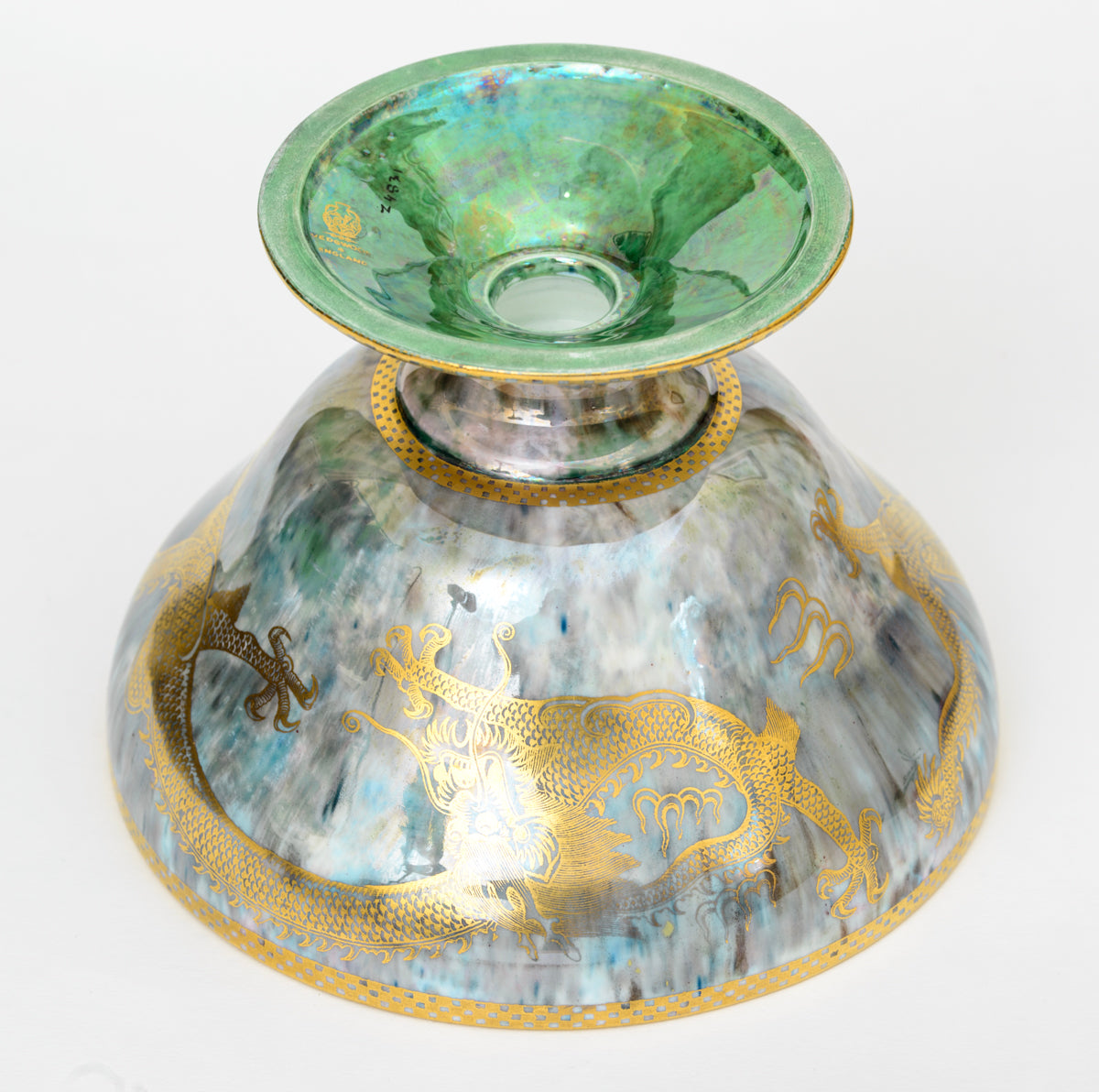 Antique Wedgwood Celestial Dragon Lustre Pedestal Bowl Z4831 c.1920 (A1779)