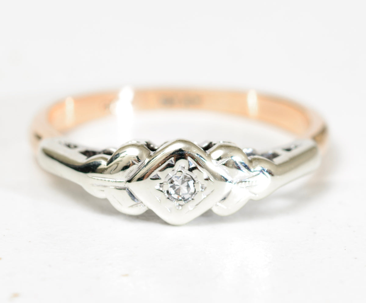 Antique Diamond Solitaire Ring In 9ct Gold & Platinum c.1920 UK Size M (A1780)