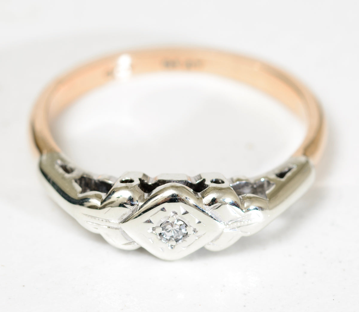 Antique Diamond Solitaire Ring In 9ct Gold & Platinum c.1920 UK Size M (A1780)