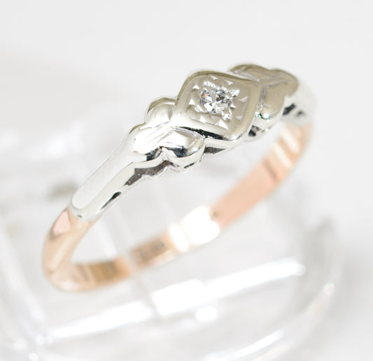 Antique Diamond Solitaire Ring In 9ct Gold & Platinum c.1920 UK Size M (A1780)