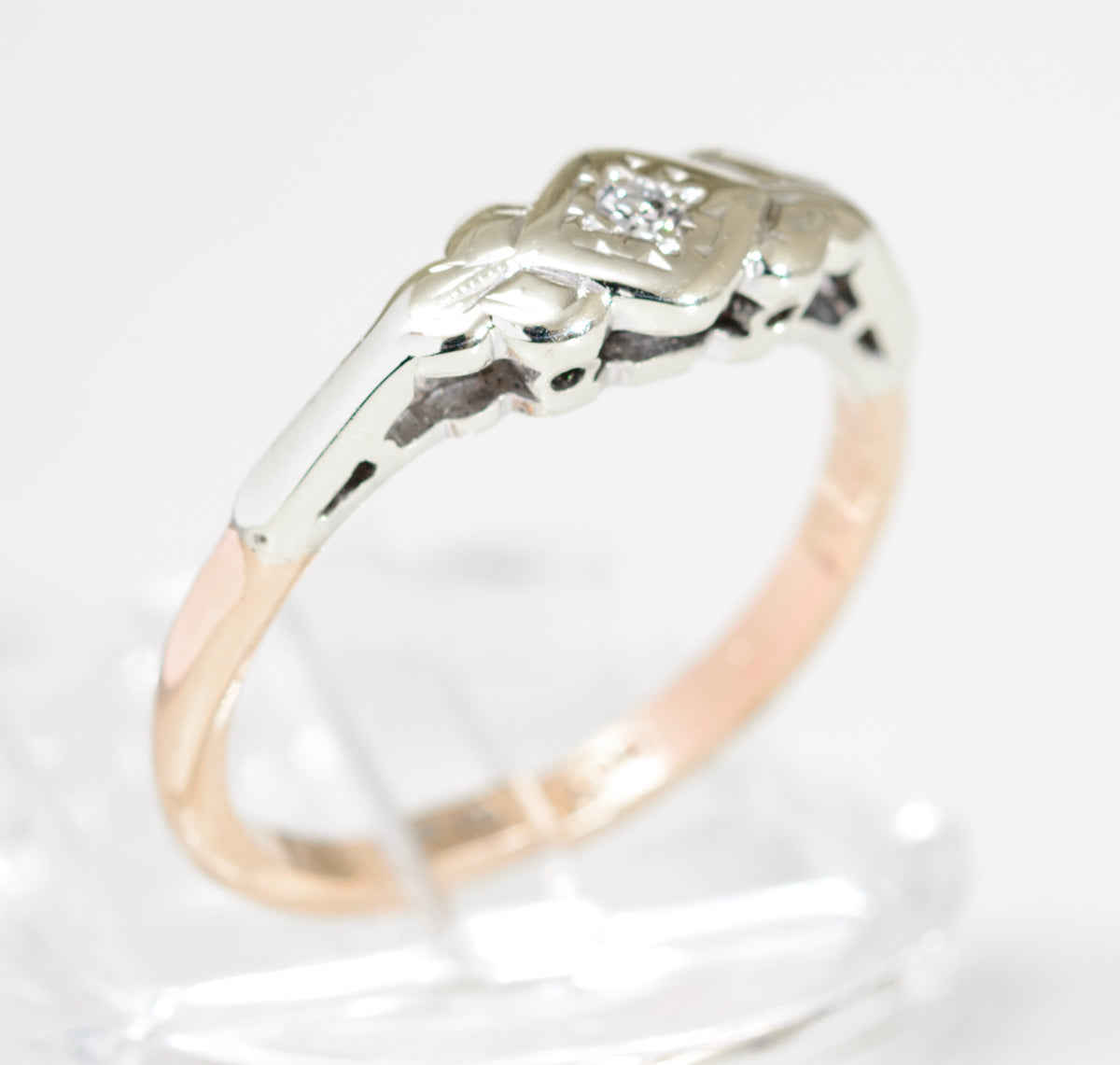 Antique Diamond Solitaire Ring In 9ct Gold & Platinum c.1920 UK Size M (A1780)