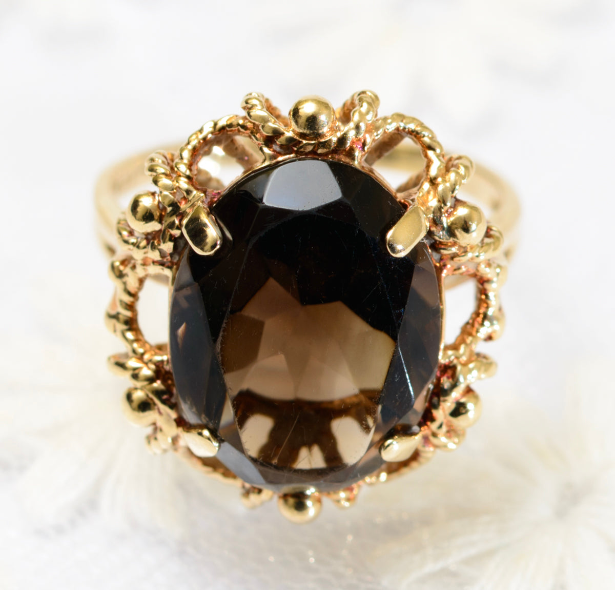 10K 10ct Solid Gold & Smoky Quartz Ring Trubrite By Basco USA Vintage c.1960's (A1795)