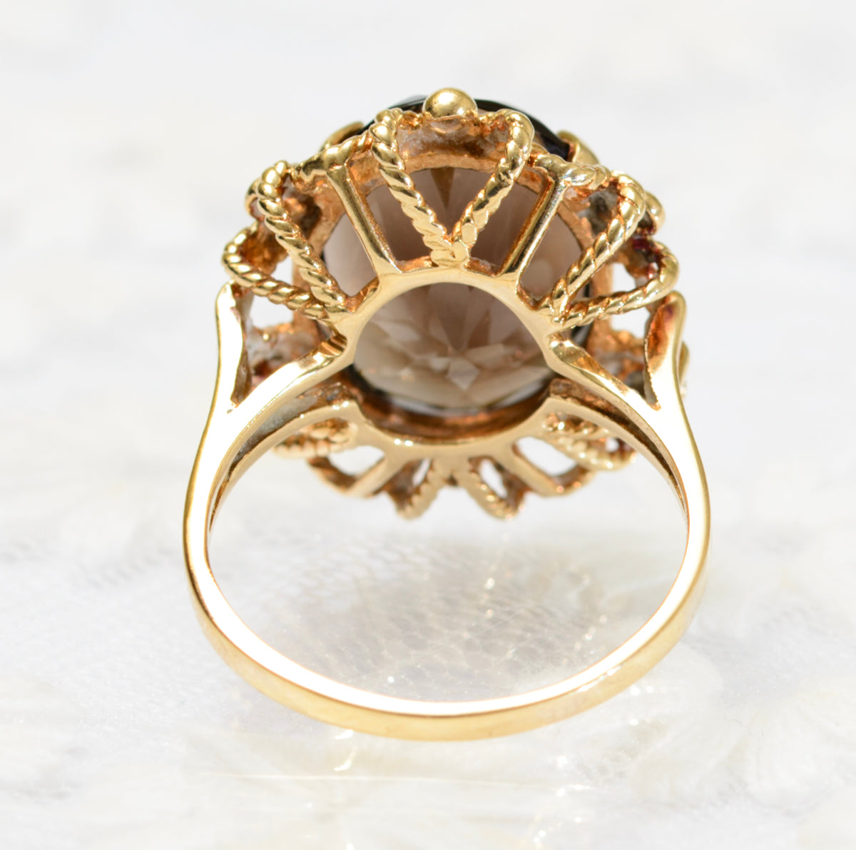 10K 10ct Solid Gold & Smoky Quartz Ring Trubrite By Basco USA Vintage c.1960's (A1795)
