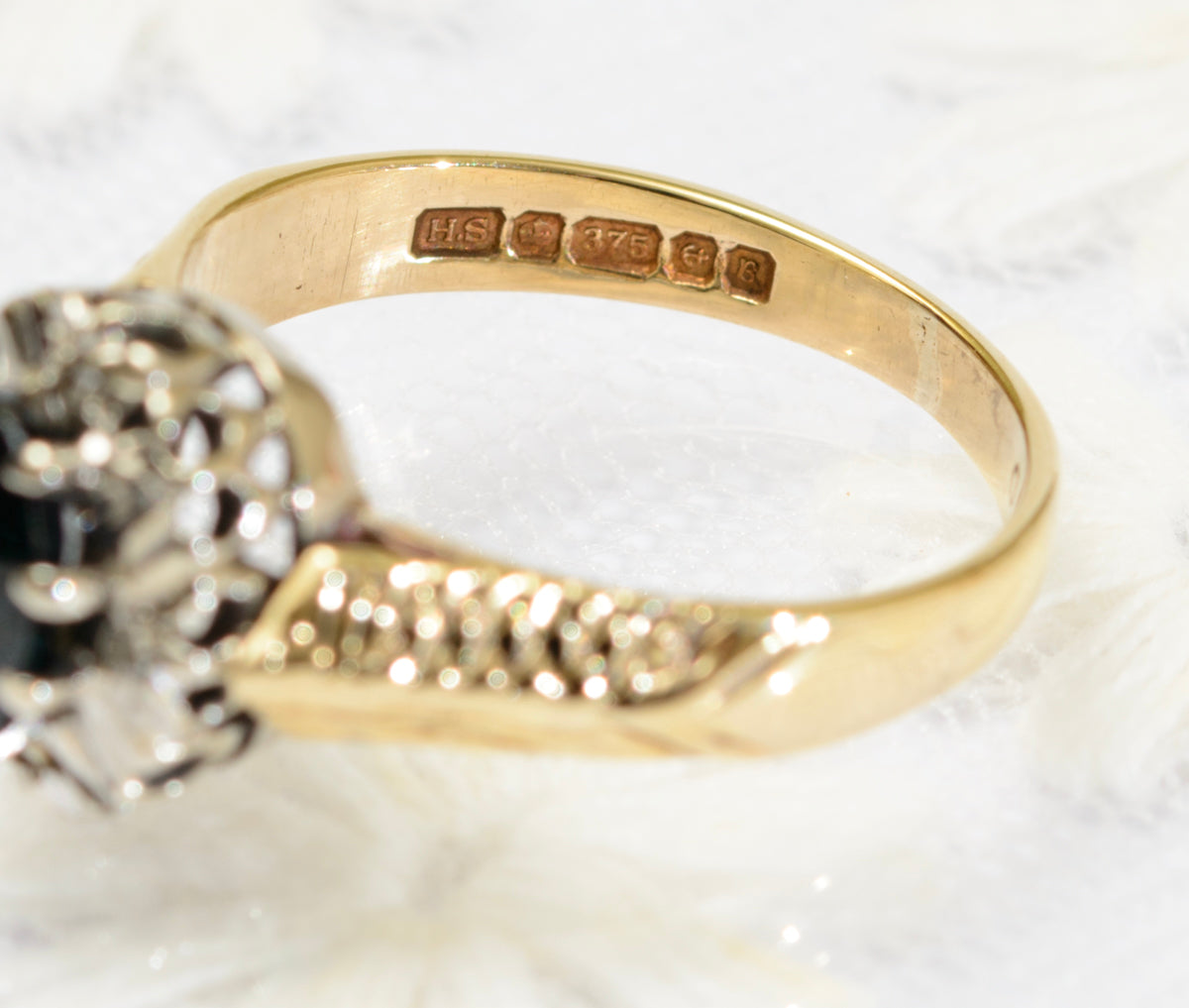 Vintage 9ct Gold Ring With 0.88 Carat Natural Sapphire & Diamond Halo (A1798)
