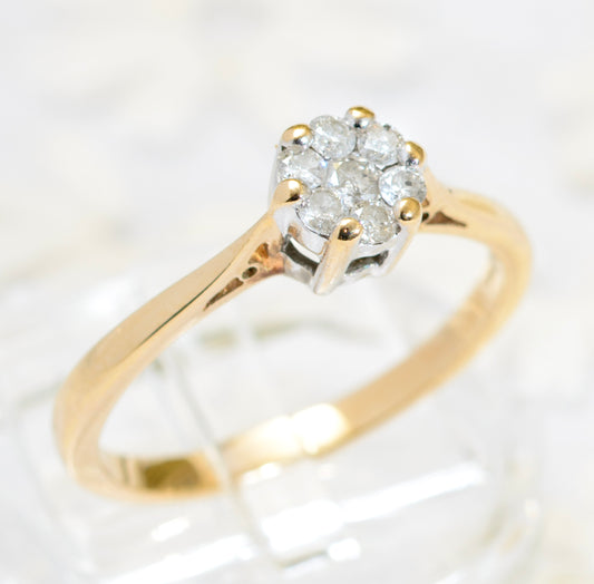 Vintage 9ct Gold & Natural Diamond Ring Daisy Cluster Head Hallmarked London (A1800)