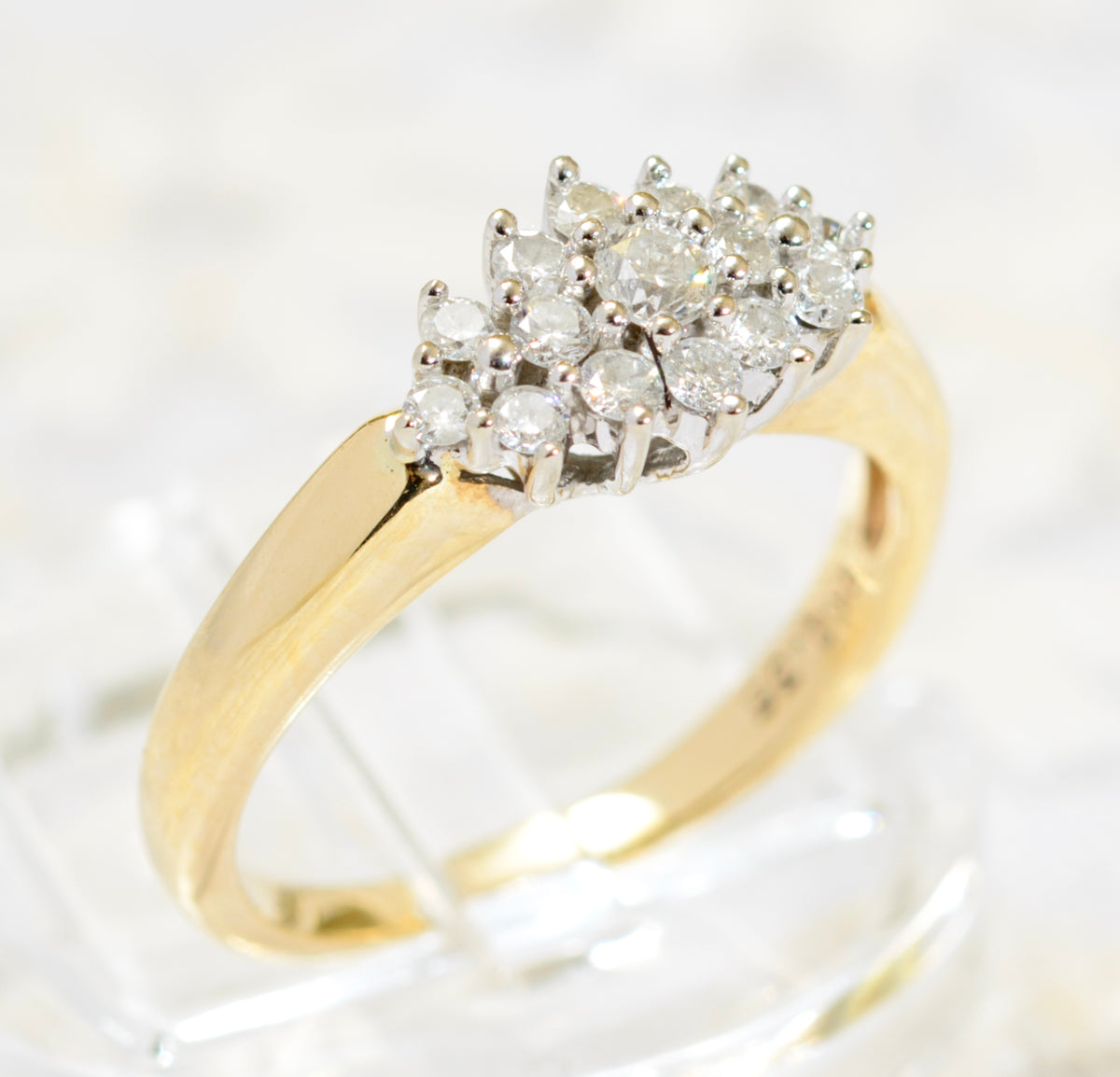 Vintage 9ct Gold & Natural Diamond Cluster Ring 0.35 Carat TCW 1980's (A1801)