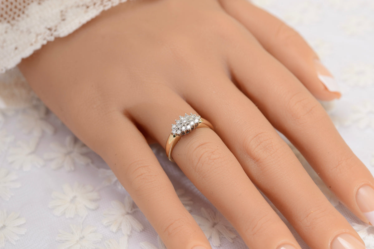 Vintage 9ct Gold & Natural Diamond Cluster Ring 0.35 Carat TCW 1980's (A1801)