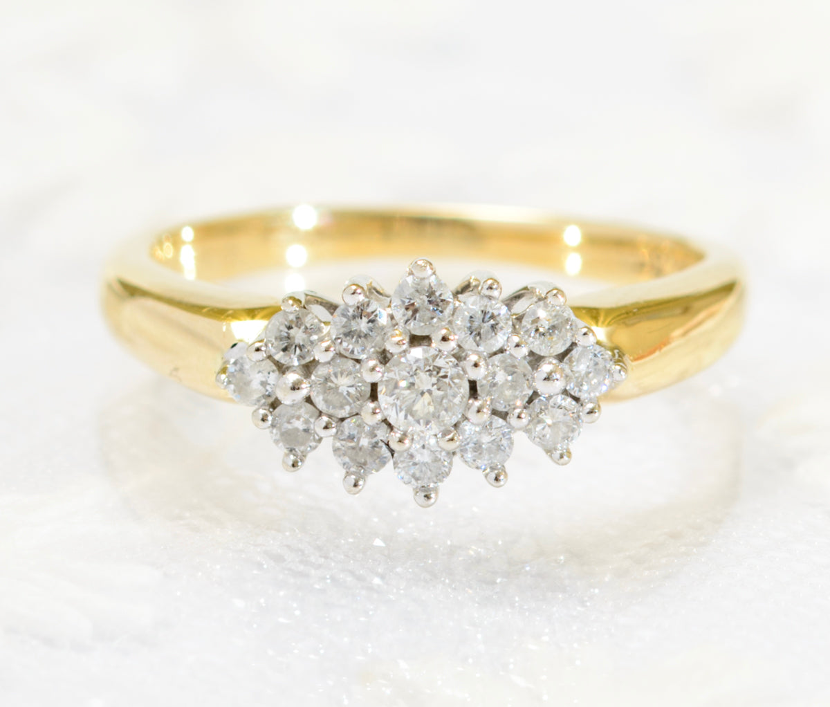 Vintage 9ct Gold & Natural Diamond Cluster Ring 0.35 Carat TCW 1980's (A1801)