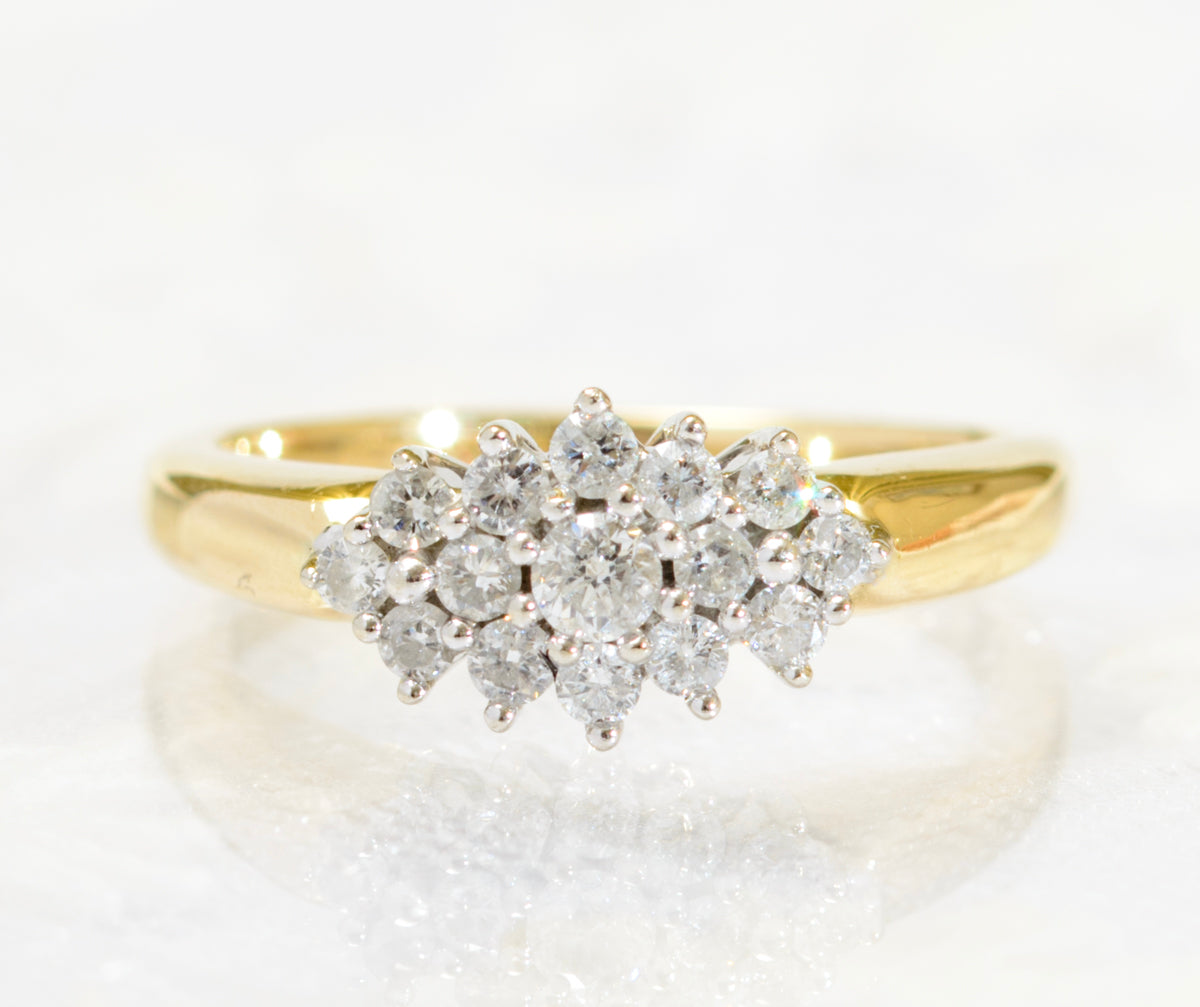 Vintage 9ct Gold & Natural Diamond Cluster Ring 0.35 Carat TCW 1980's (A1801)