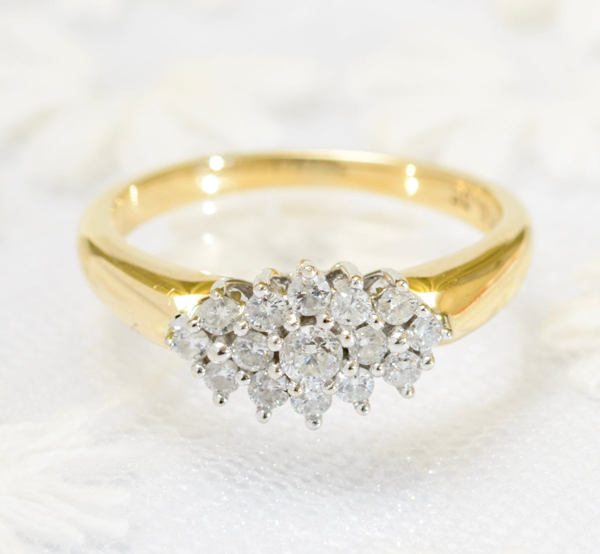 Vintage 9ct Gold & Natural Diamond Cluster Ring 0.35 Carat TCW 1980's (A1801)