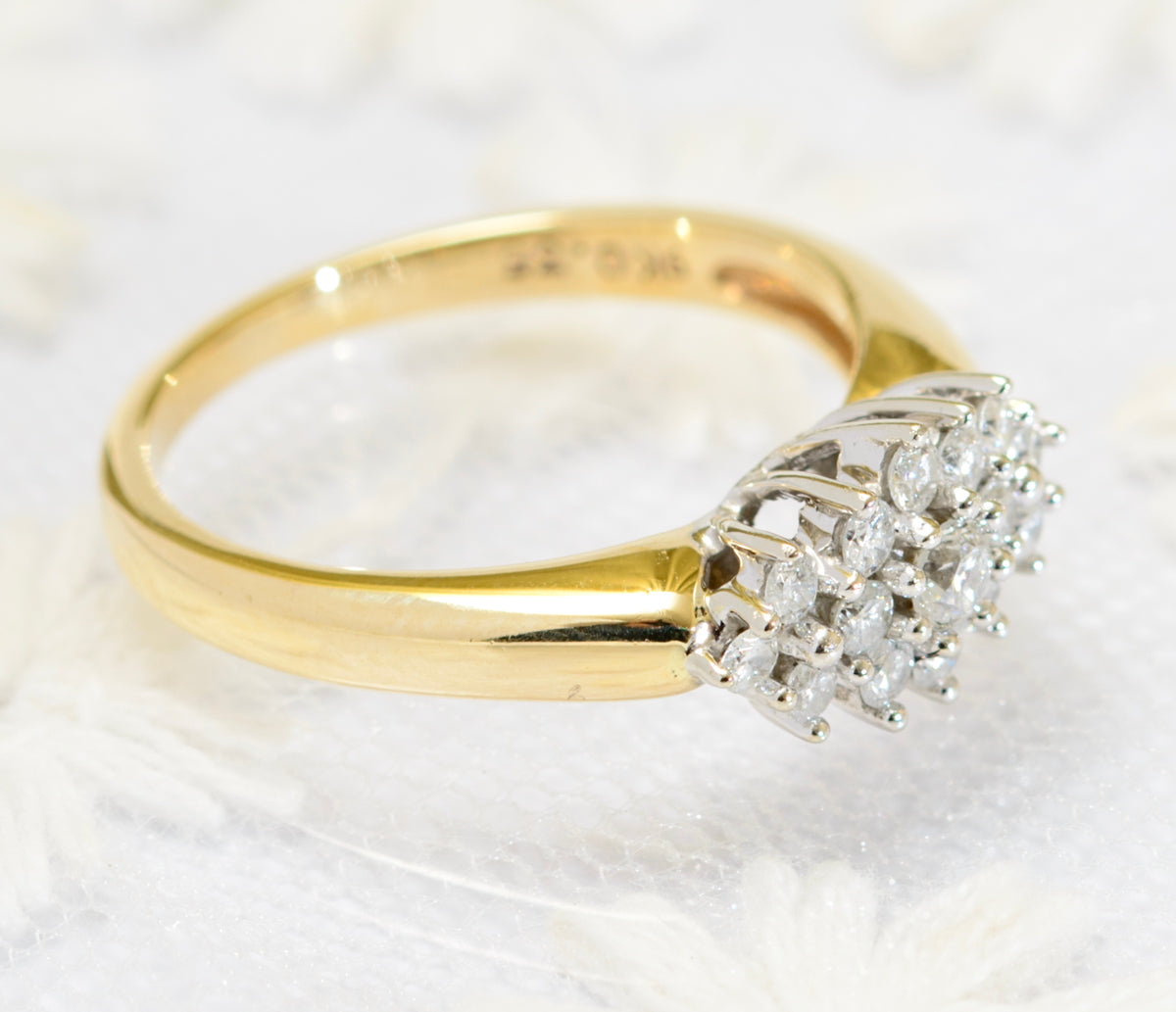 Vintage 9ct Gold & Natural Diamond Cluster Ring 0.35 Carat TCW 1980's (A1801)