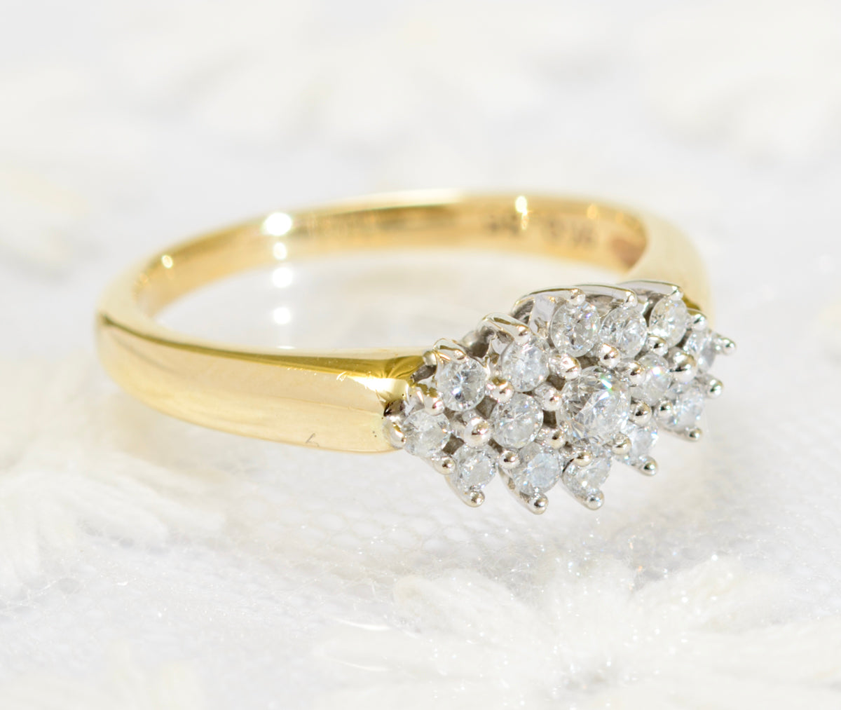 Vintage 9ct Gold & Natural Diamond Cluster Ring 0.35 Carat TCW 1980's (A1801)