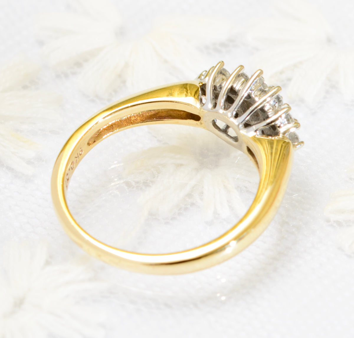 Vintage 9ct Gold & Natural Diamond Cluster Ring 0.35 Carat TCW 1980's (A1801)