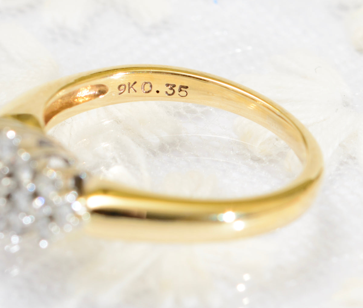 Vintage 9ct Gold & Natural Diamond Cluster Ring 0.35 Carat TCW 1980's (A1801)
