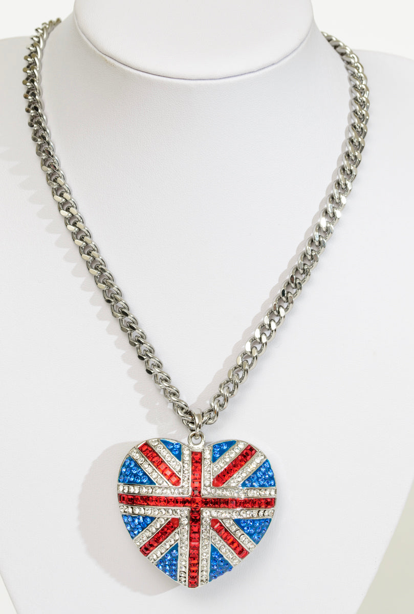 Vintage 1990's Butler & Wilson Large Union Jack Heart Pendant/Necklace - Boxed  (A1805)