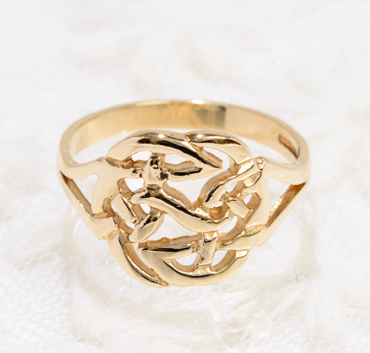 9ct Solid Gold Celtic Endless Knot Ring 1998 Hallmark UK Size M1/2 In Presentation Gift Box (A1860)