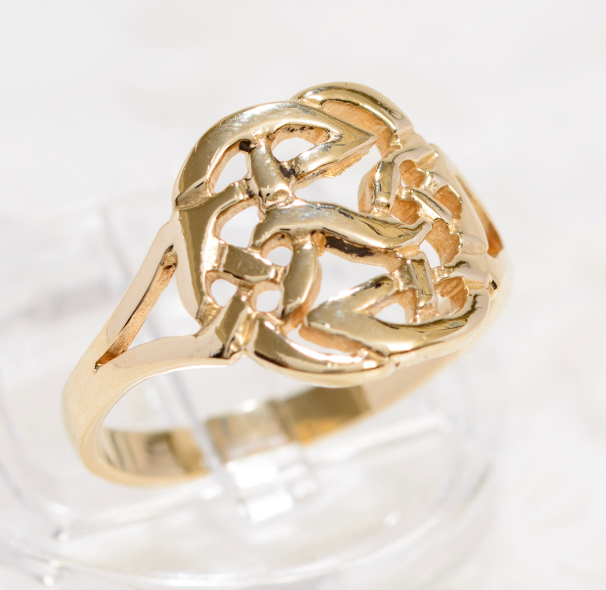 9ct Solid Gold Celtic Endless Knot Ring 1998 Hallmark UK Size M1/2 In Presentation Gift Box (A1860)