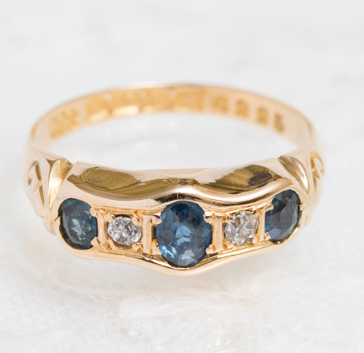 Antique 18ct Gold Natural Sapphire & Diamond Ring Chester 1912 Hallmark (A1903)