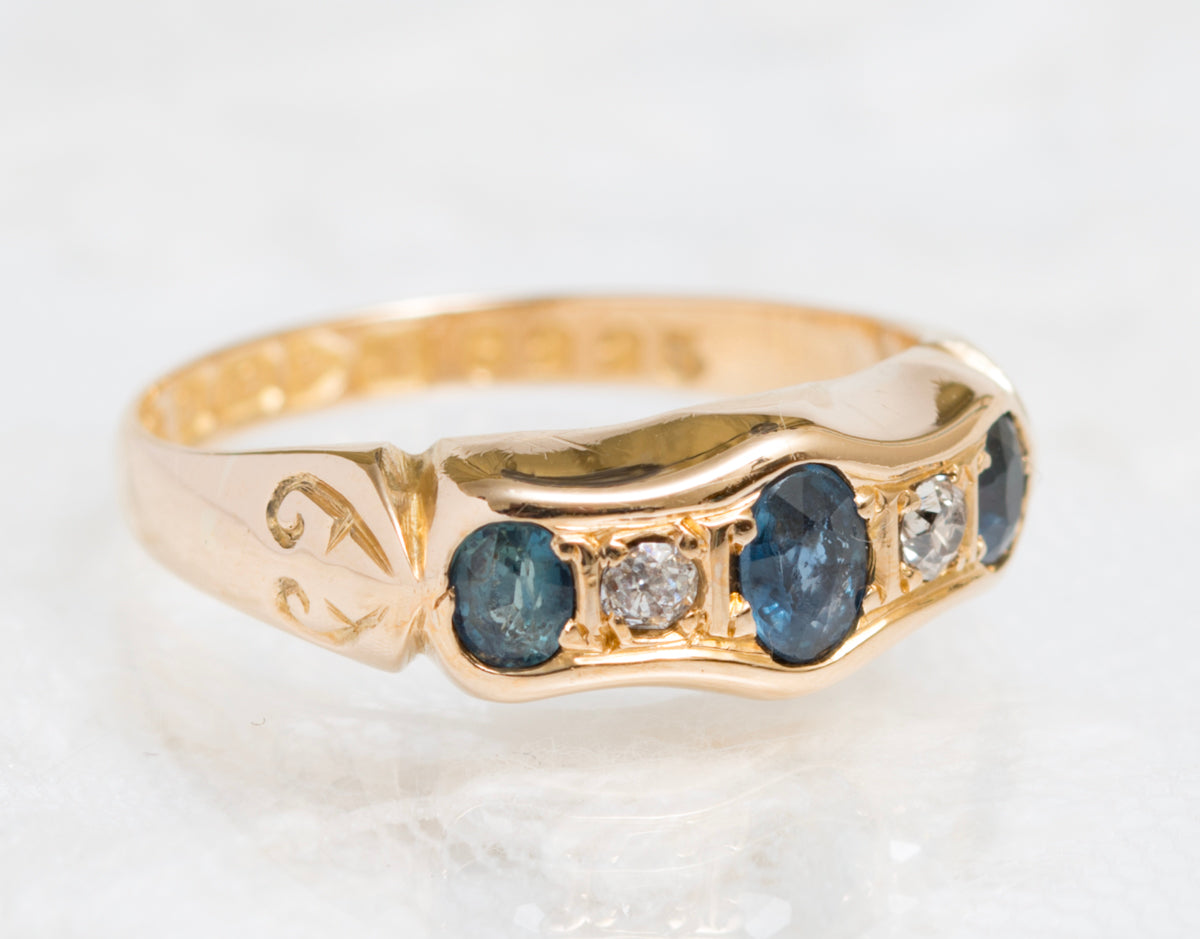 Antique 18ct Gold Natural Sapphire & Diamond Ring Chester 1912 Hallmark (A1903)