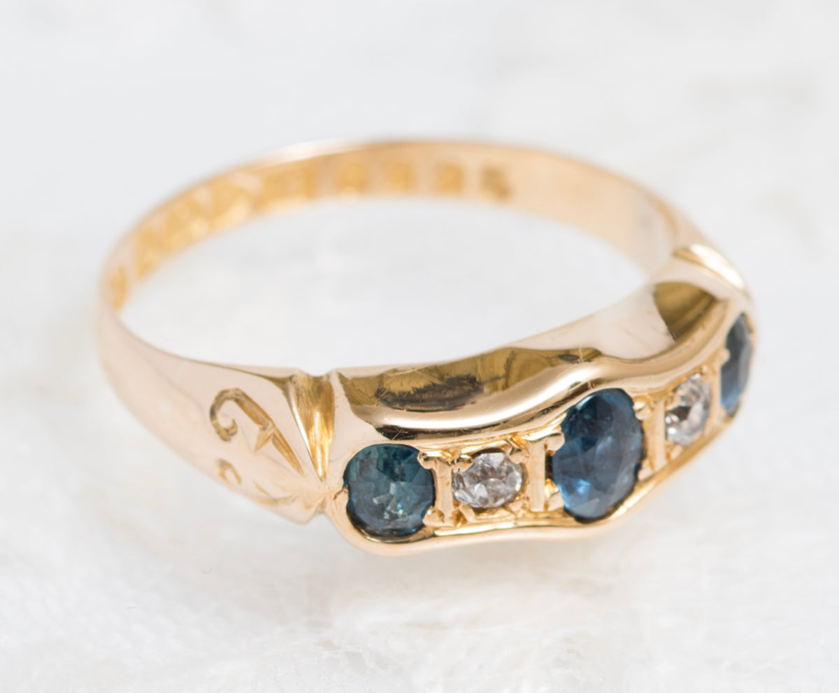 Antique 18ct Gold Natural Sapphire & Diamond Ring Chester 1912 Hallmark (A1903)