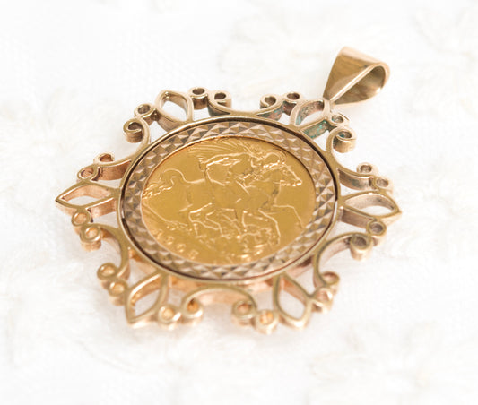 Antique 22ct Gold Half Sovereign Pendant In 9ct Gold Mount Edwardian (A1907)