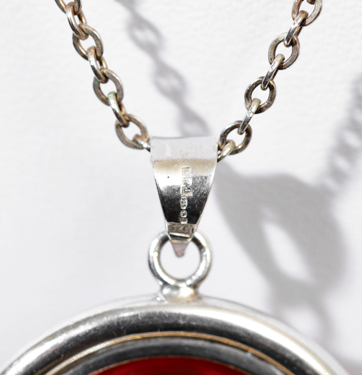 Vintage Sterling Silver Pendant/Necklace With Large Carved Amber Rose Cabochon (A1933)