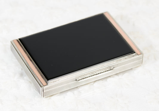 Fine Art Deco Sterling Silver Gold & Black Onyx Small Box Hallmarked London 1936 (A1938)