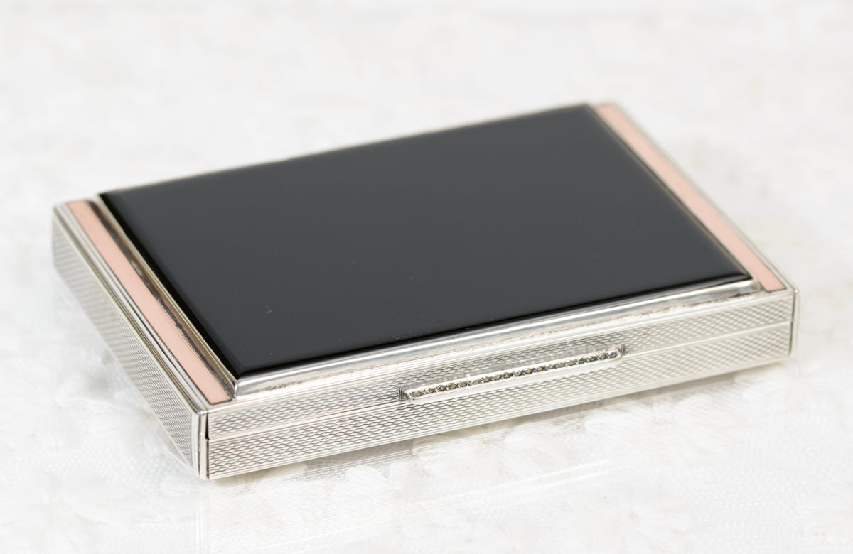 Fine Art Deco Sterling Silver Gold & Black Onyx Small Box Hallmarked London 1936 (A1938)
