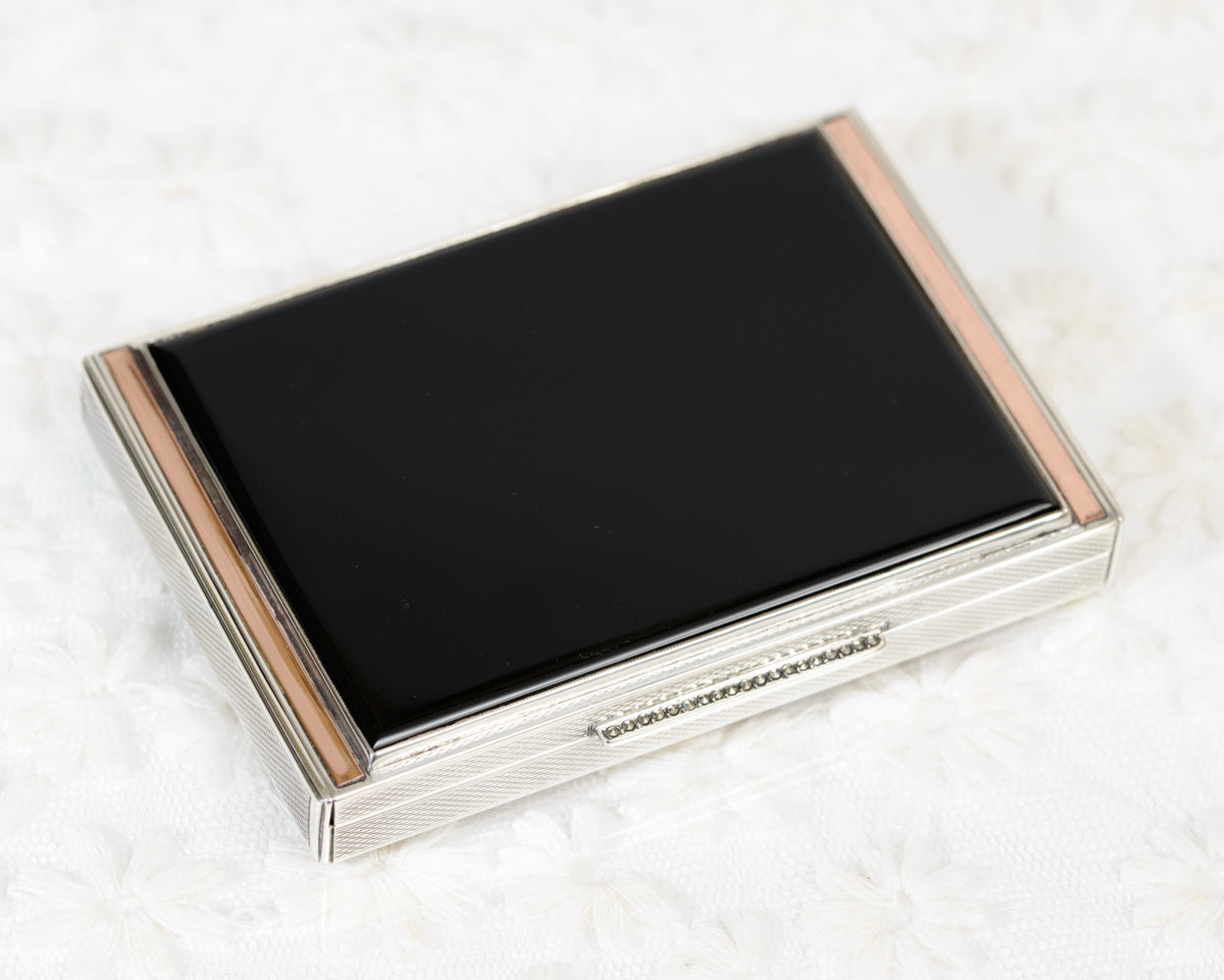 Fine Art Deco Sterling Silver Gold & Black Onyx Small Box Hallmarked London 1936 (A1938)