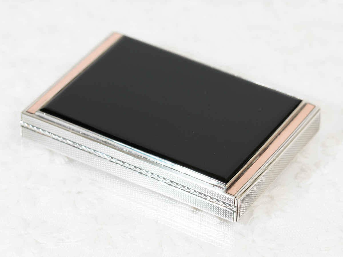 Fine Art Deco Sterling Silver Gold & Black Onyx Small Box Hallmarked London 1936 (A1938)